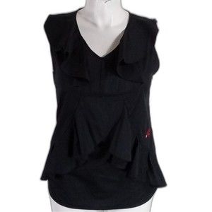 Meesh & Mia Top XL Black University of Arkansas Razorback Embroider Ruffle‎